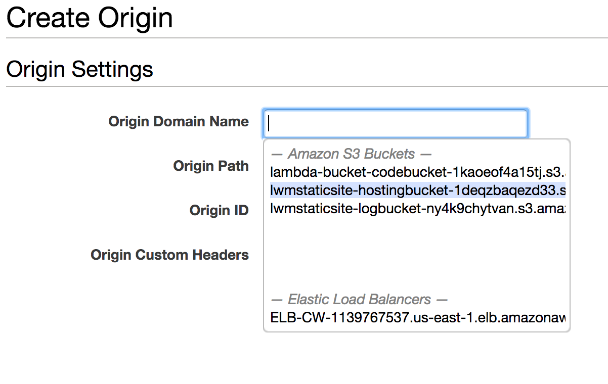 AWS Console CloudFront Create Origin